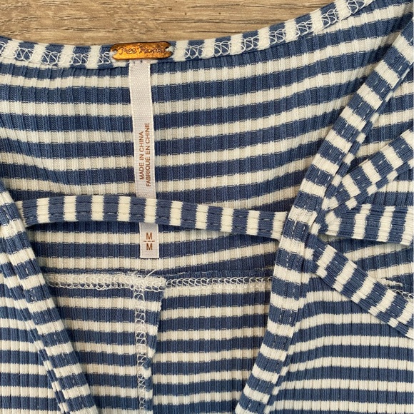 Free People Blue/White Striped Cut Out T Shirt - Picture 4 of 4